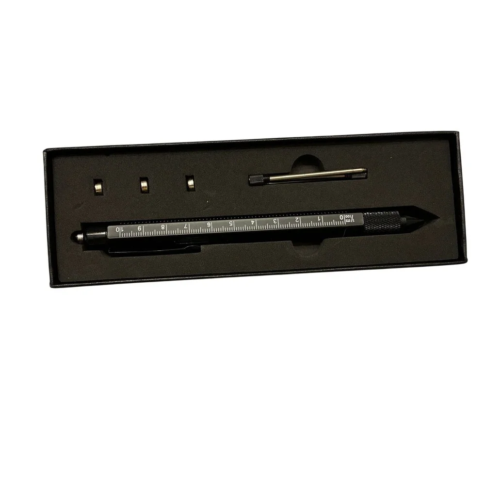 Multi-tool Pen Unisex OS Black New 6-in-1 Ruler Level Stylus LED Light